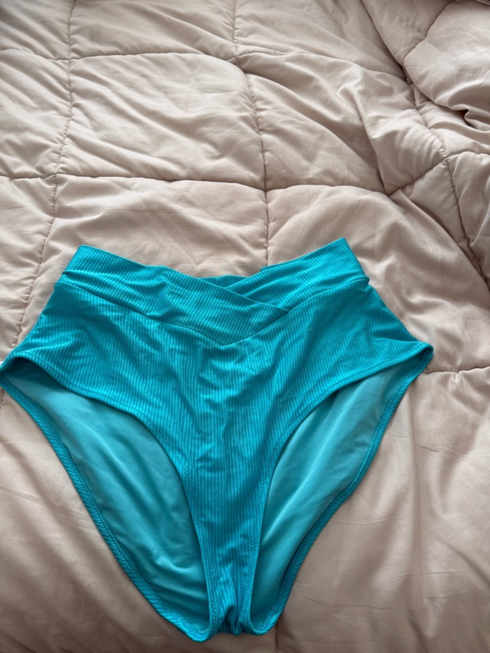 aerie High-Waist Ribbed Bikini Bottoms in Bright Teal
